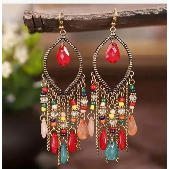 Bohemian Multicolor Dangle Earrings - Picture 1 of 1